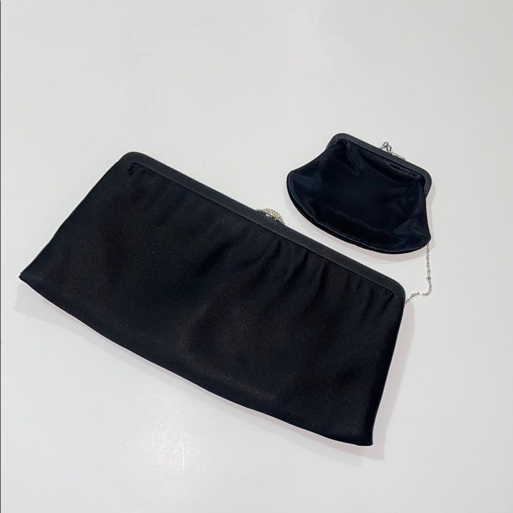 VTG, MM Pure Silk Elegant Black Clutch and Coin Purse Set